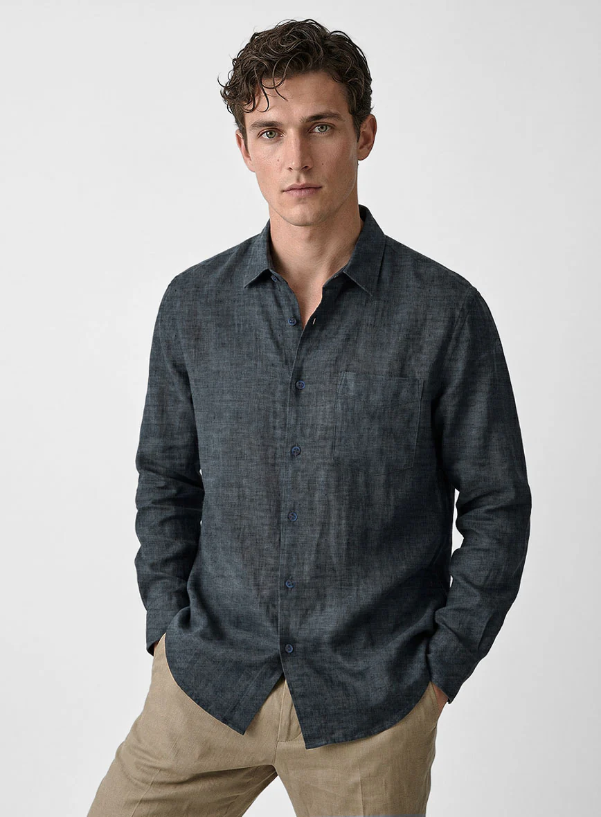 European Whale Blue Linen Shirt
