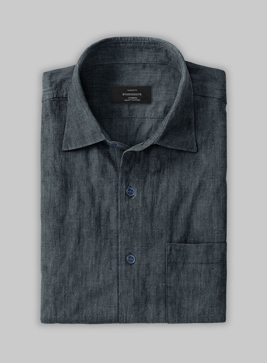 European Whale Blue Linen Shirt - Image 2