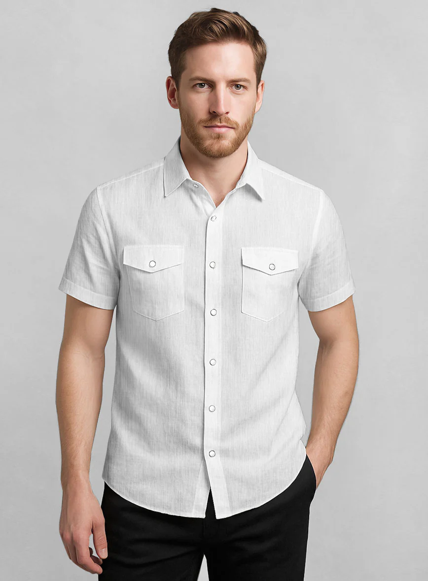 European White Linen Western Style Shirt - Image 2