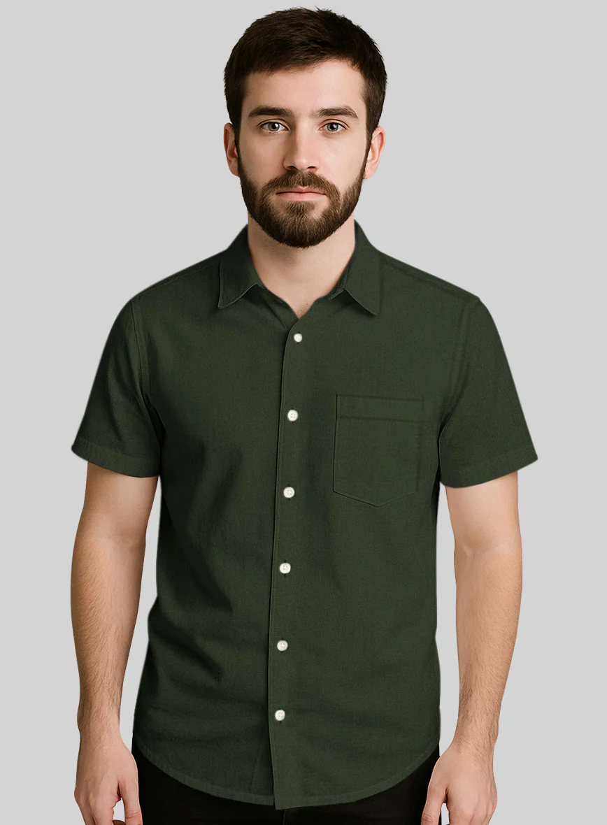 Forest Green Stretch Poplene Shirt - Image 2