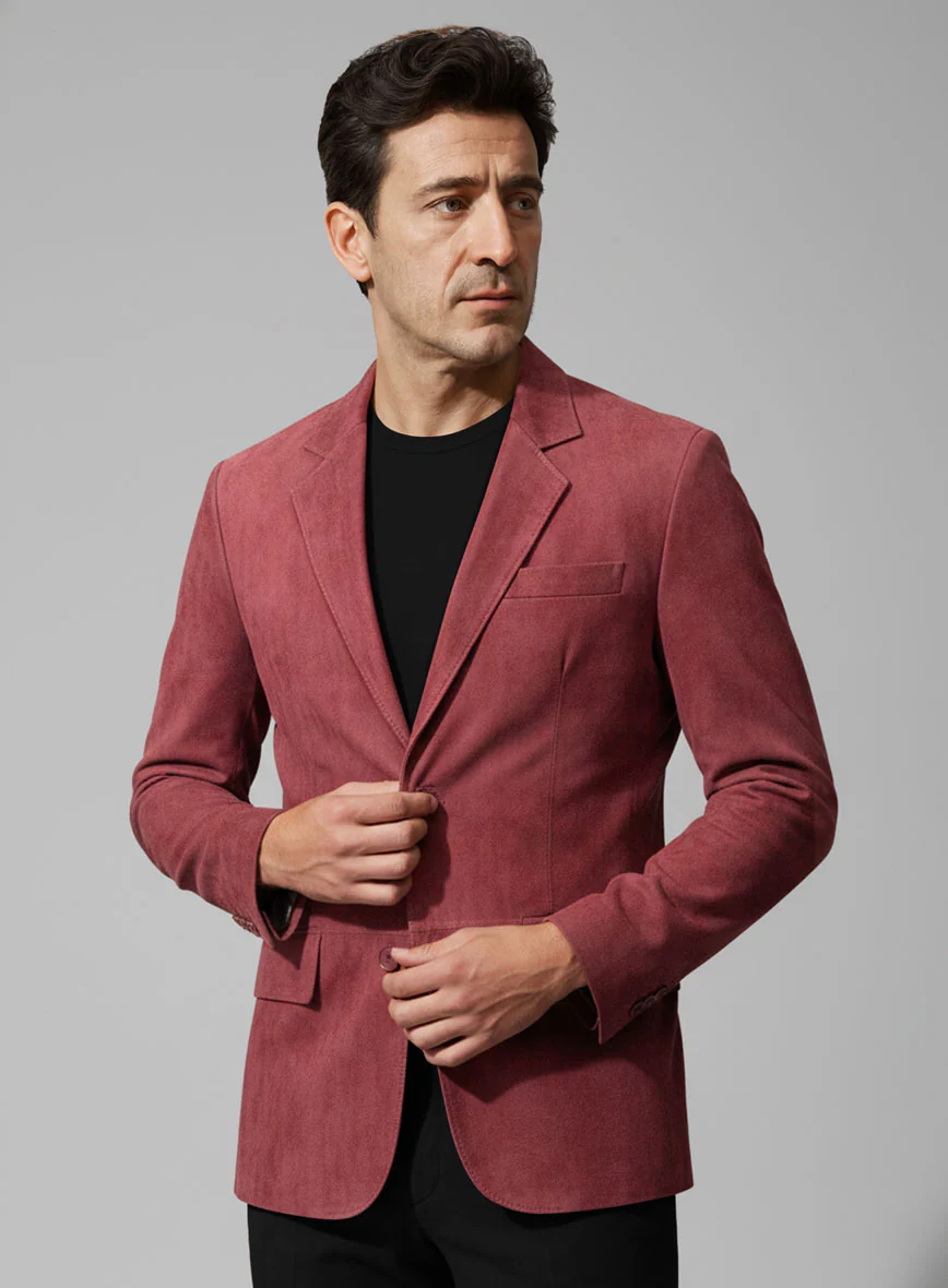 French Red Suede Leather Blazer - Image 2