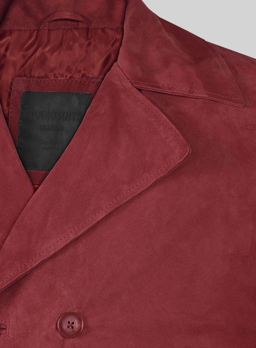French Red Suede Leather Pea Coat - Image 4