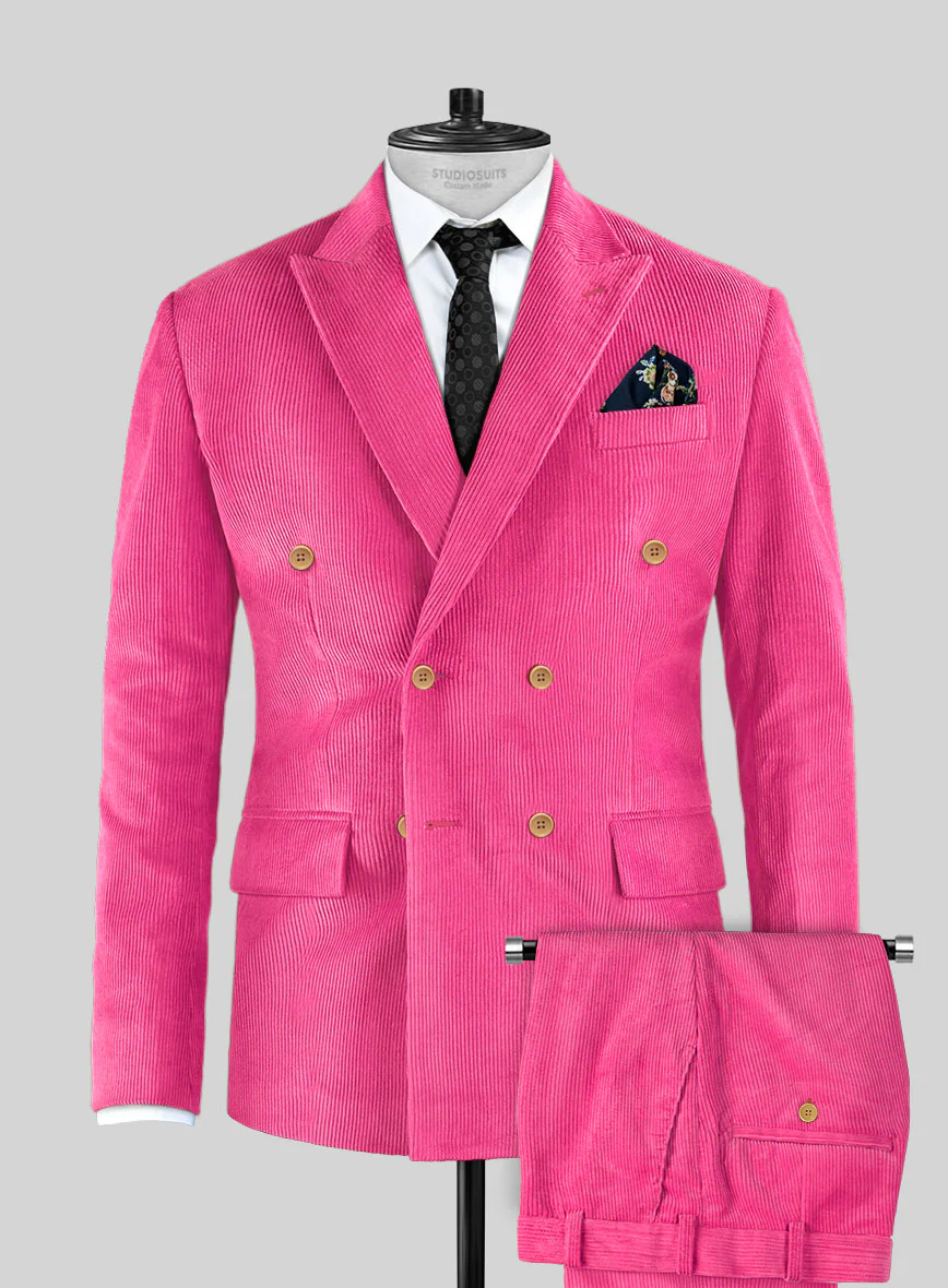 Fusica Pink Corduroy Double Breasted Suit
