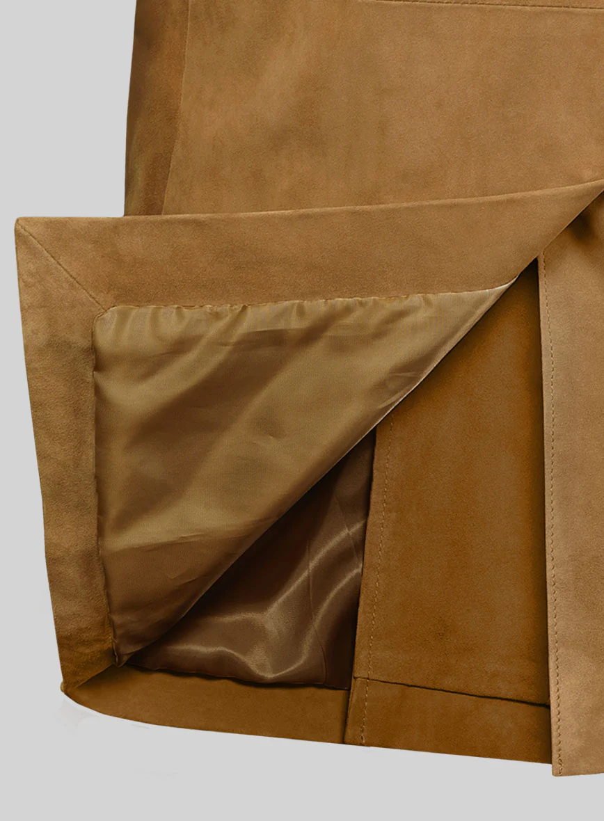 Ginger Brown Suede Leather Pea Coat - Image 3