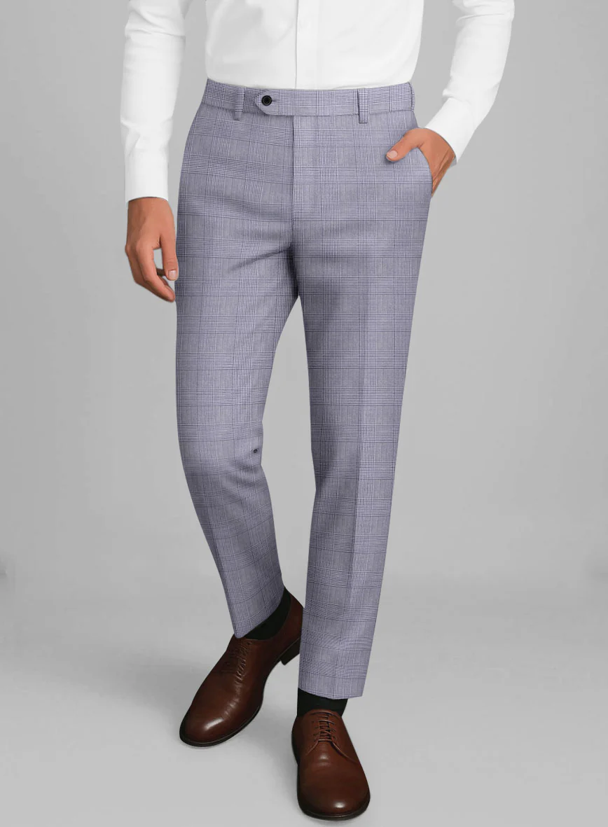 Glen Light Purple Wool Linen Pants