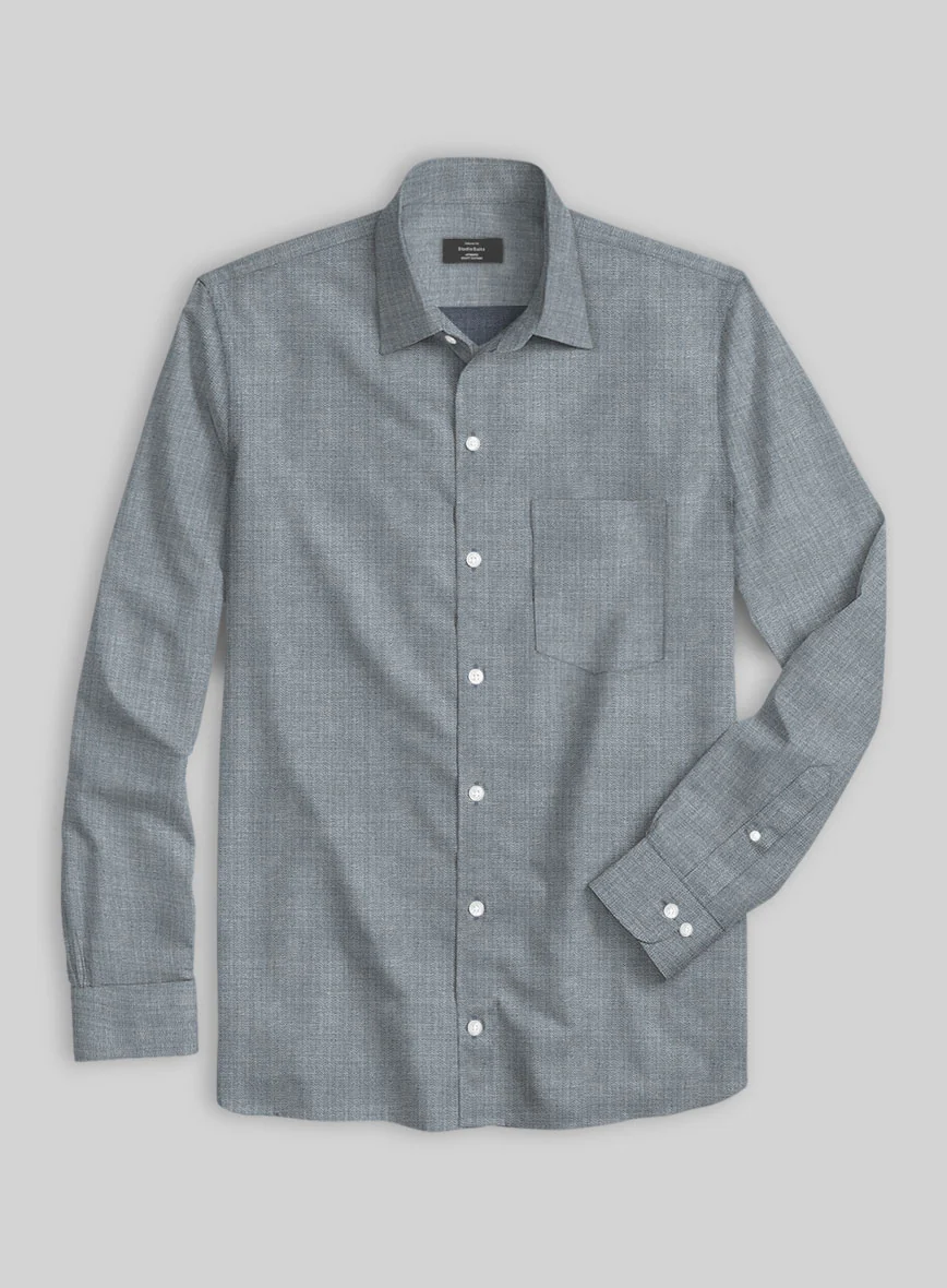 Gray Blue Herringbone Cotton Shirt - Image 2