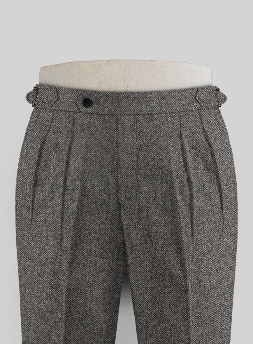 Gray Herringbone Flecks Donegal Highland Tweed Trousers - Image 2