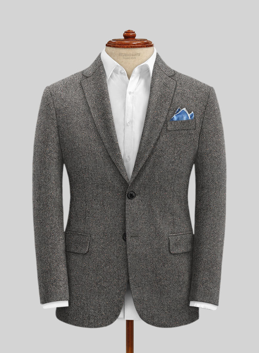 Gray Herringbone Flecks Donegal Tweed Jacket - Image 2