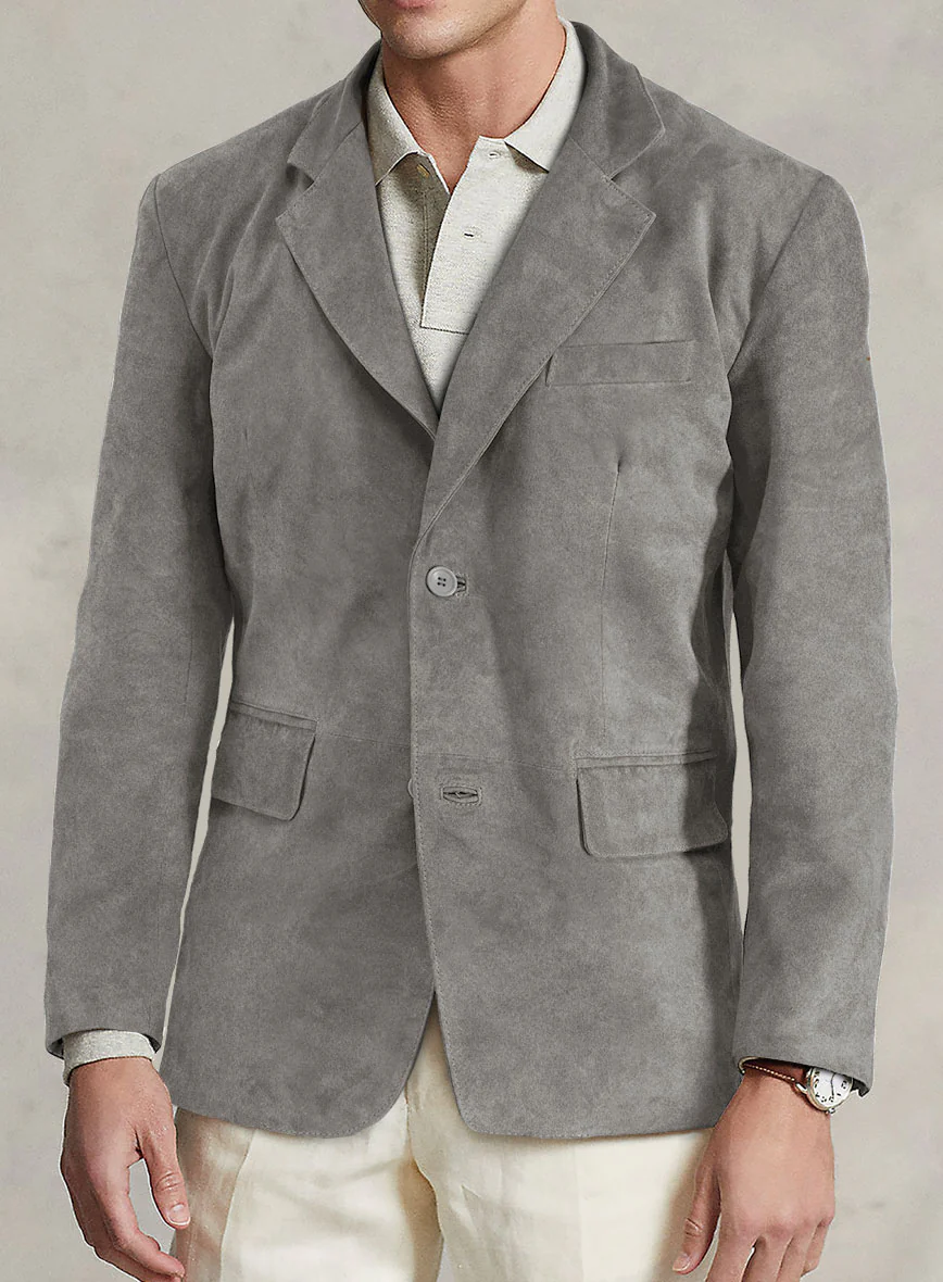 Gray Suede Leather Blazer - Image 4