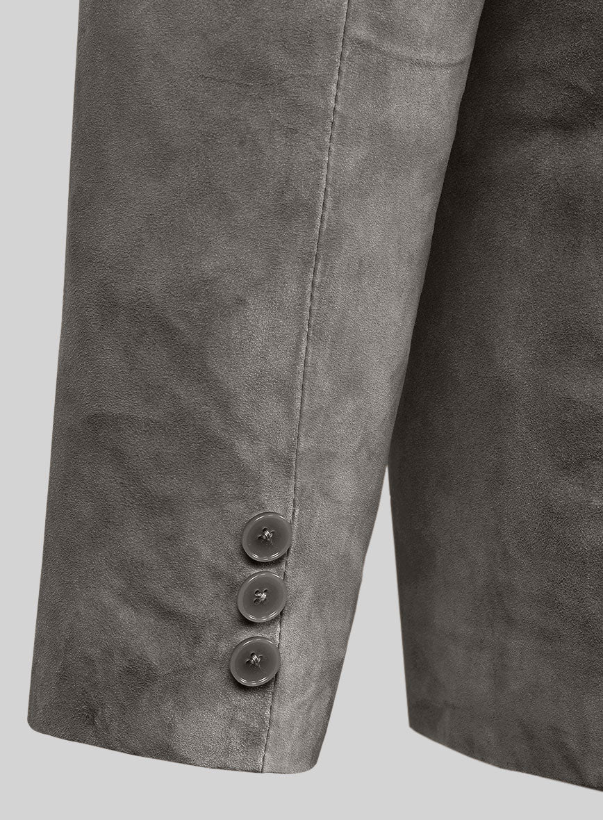 Gray Suede Leather Pea Coat - Image 3
