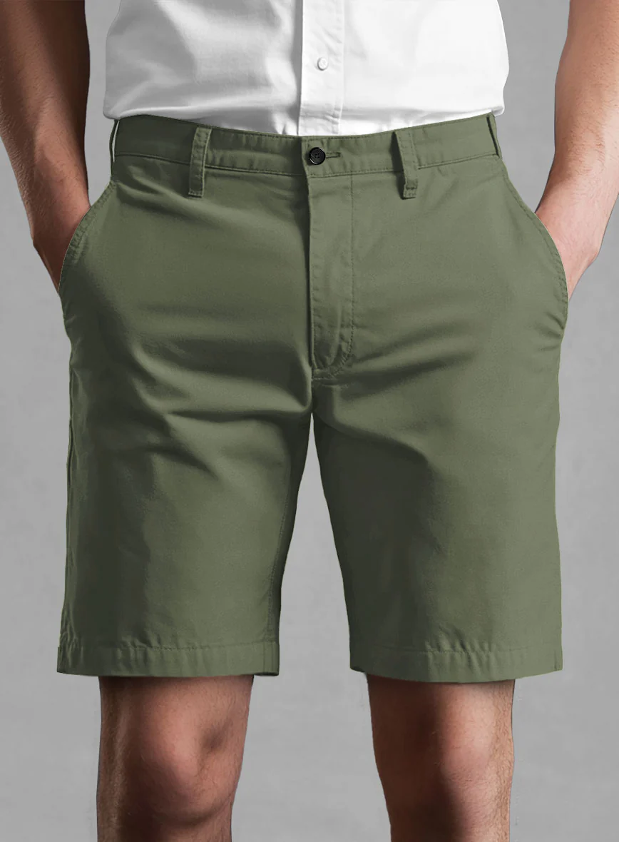Green Cotton Power Stretch Chino Shorts - Image 4