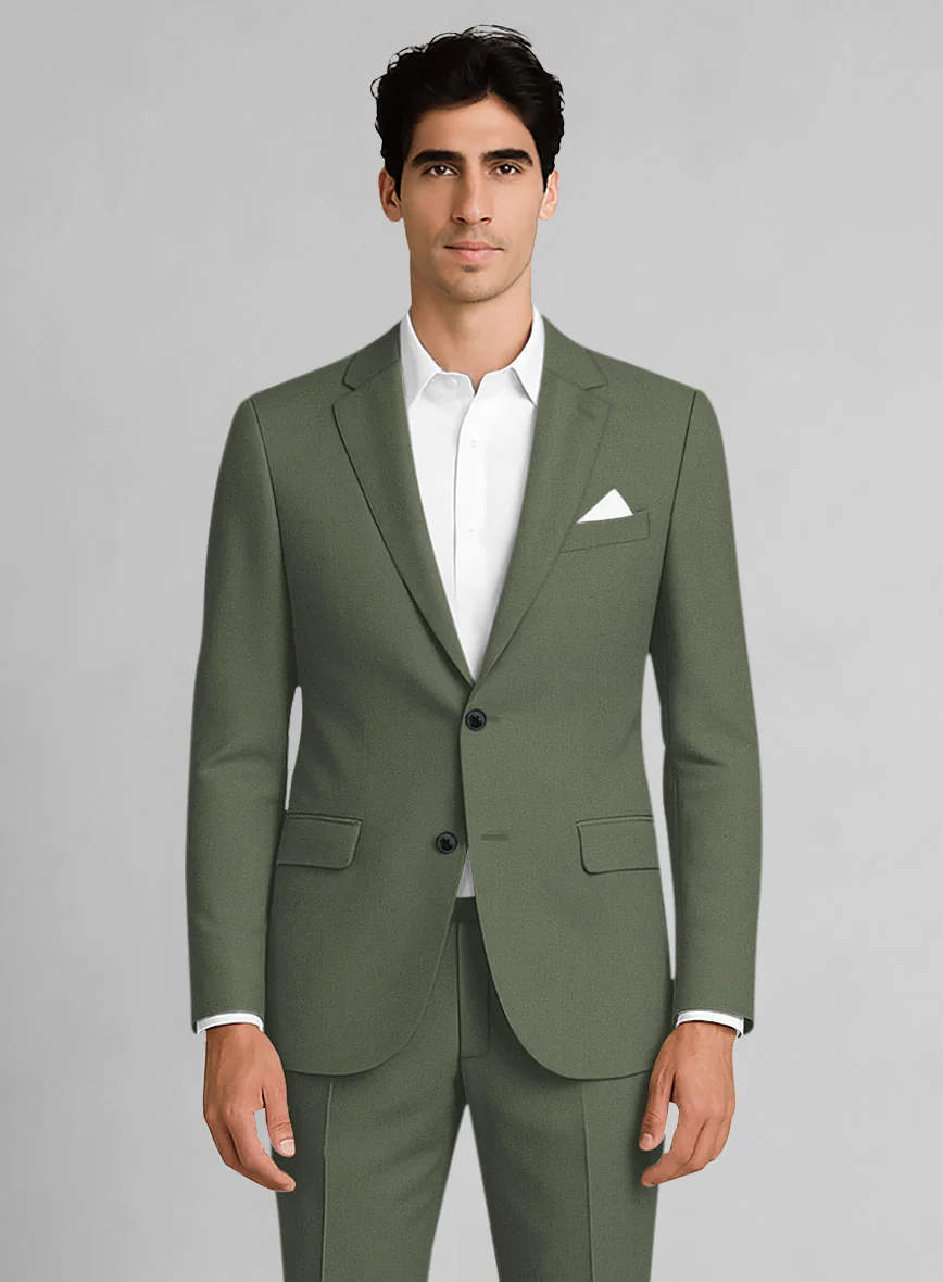 Green Cotton Power Stretch Chino Suit - Image 3