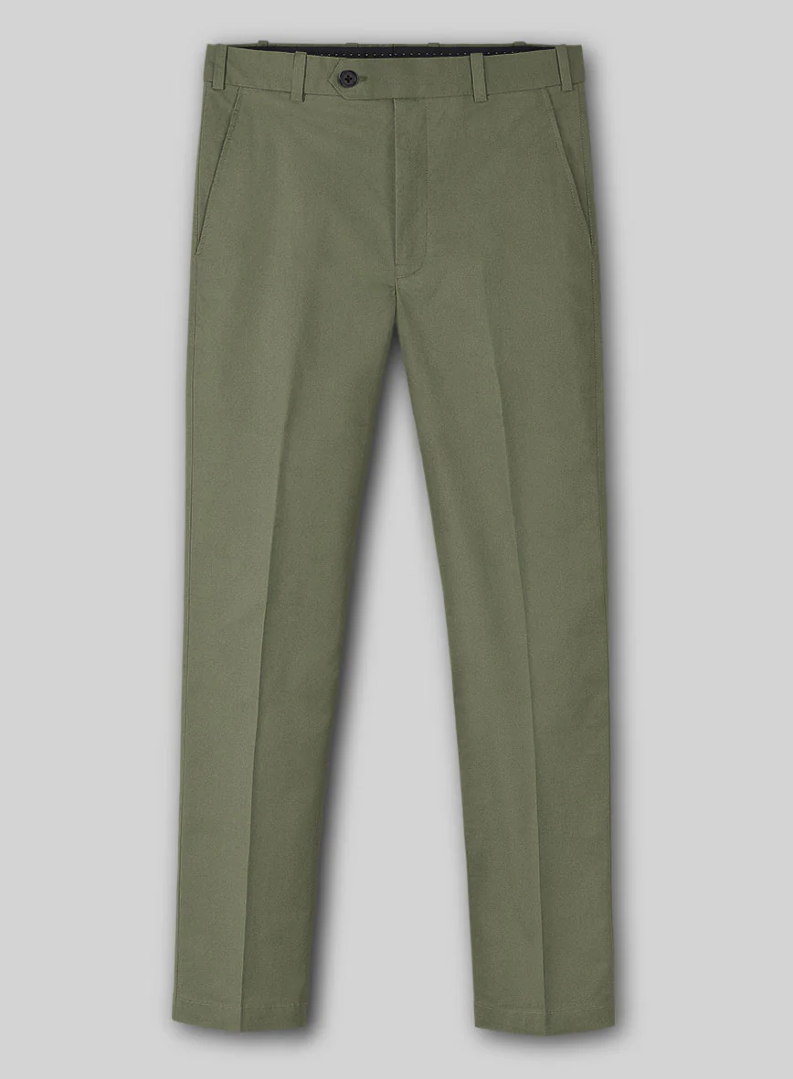 Green Feather Cotton Canvas Stretch Pants