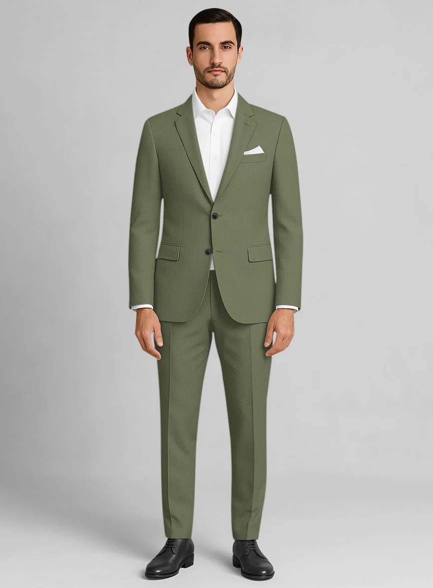 Green Feather Cotton Canvas Stretch Suit