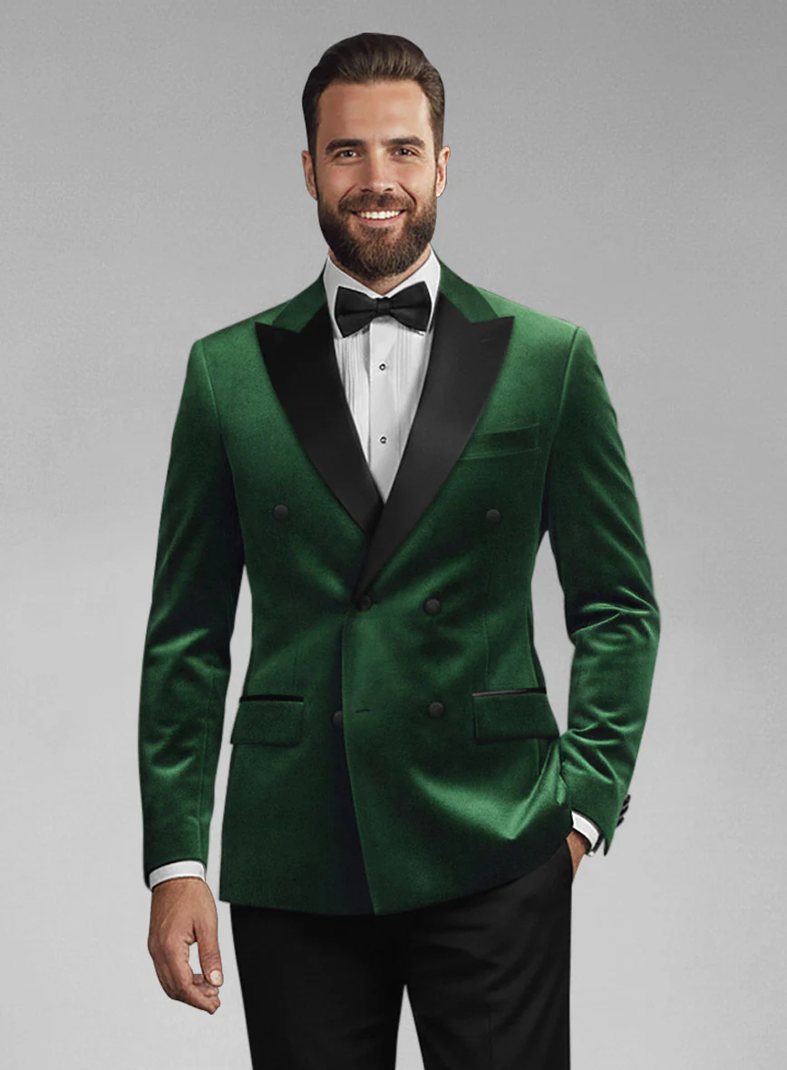 Green Velvet Double Breasted Tuxedo Jacket - Image 2