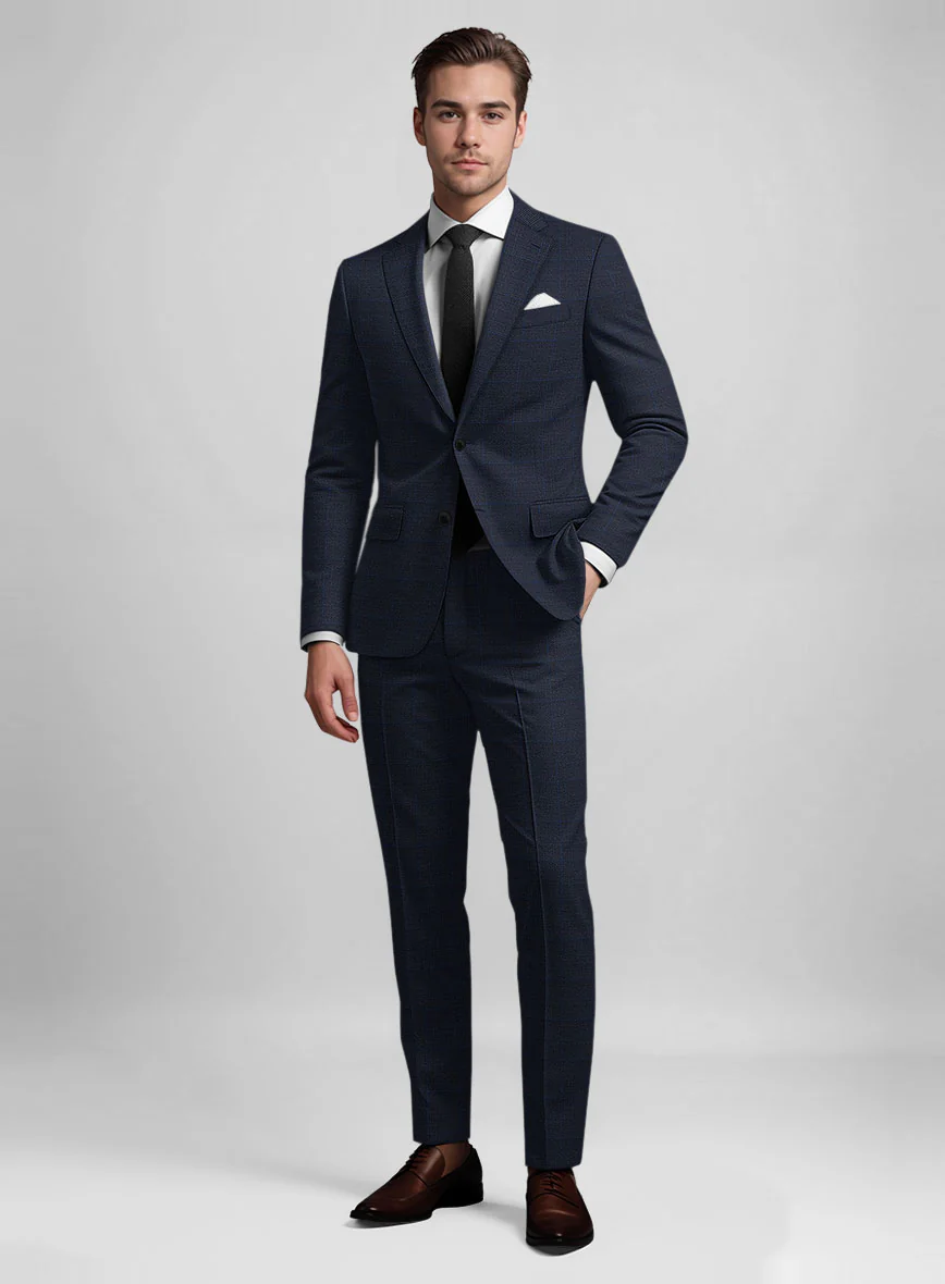 Guabello Dark Blue Prince Of Wales Suit