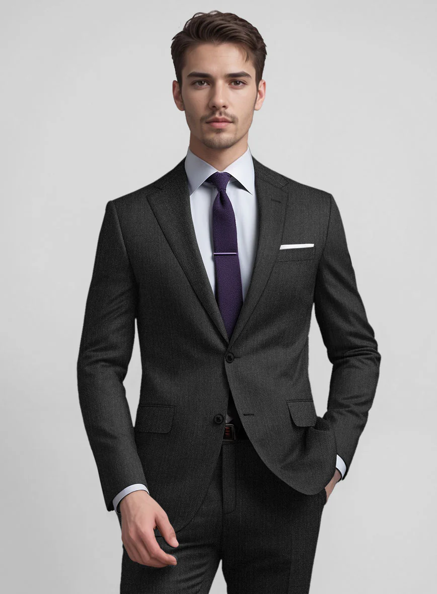Guabello Dark Gray Herringbone Suit - Image 3