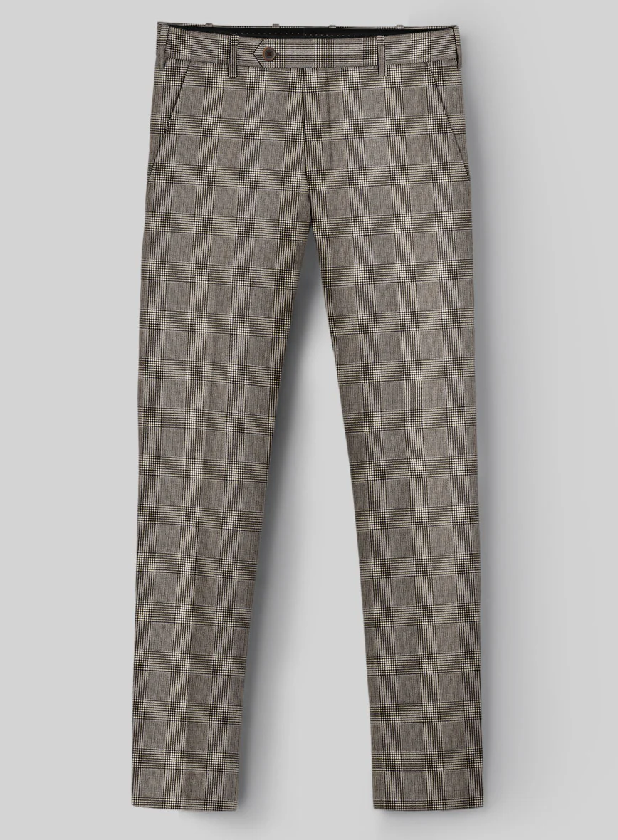 Hardy Minnis Beige Prince of Wales Wool Pants