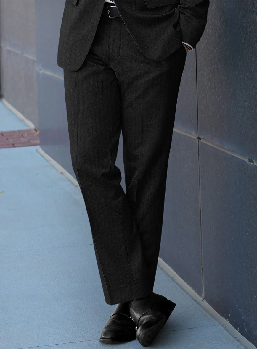 Hardy Minnis Black Herringbone Wool Pants - Image 2