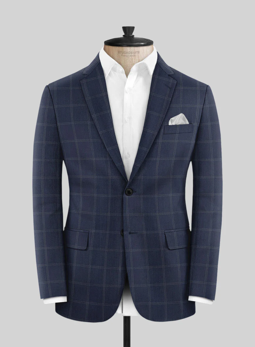 Hardy Minnis Blue Windowpane Wool Suit - Image 3