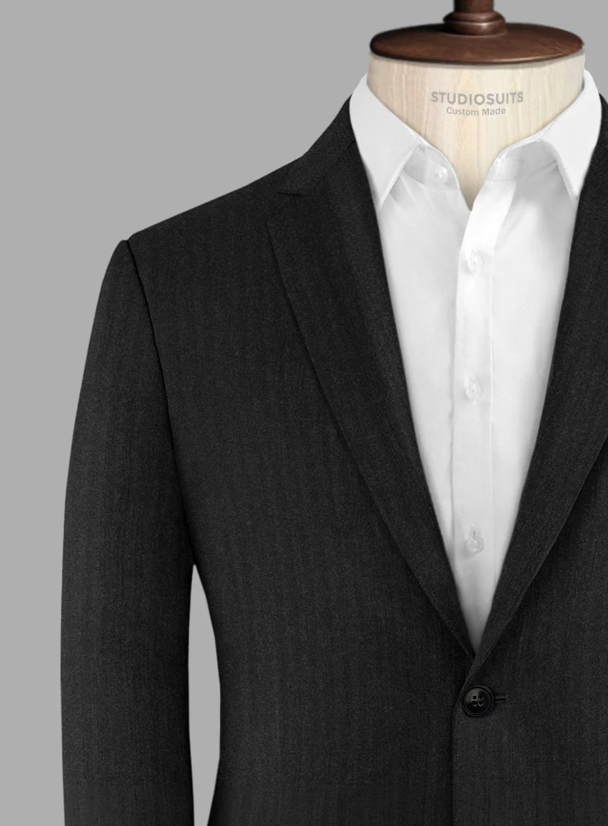 Hardy Minnis Charcoal Herringbone Wool Suit - Image 5