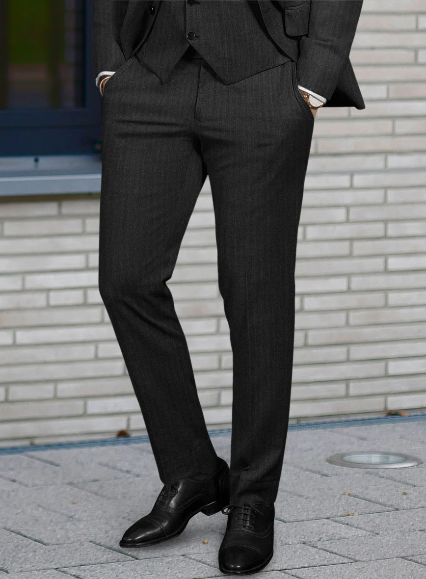 Hardy Minnis Charcoal Herringbone Wool Suit - Image 8