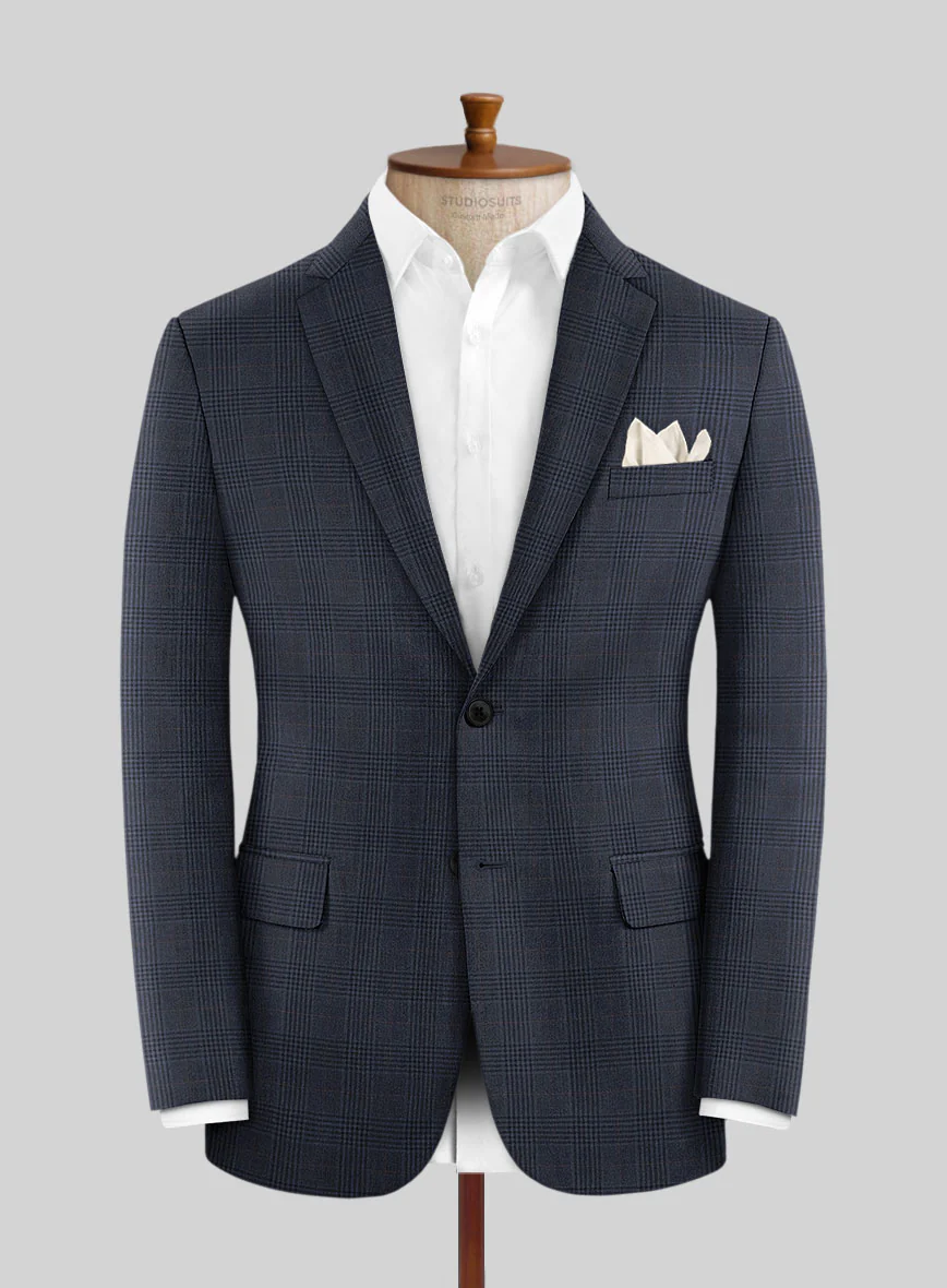 Hardy Minnis Dark Blue Check Wool Suit - Image 3