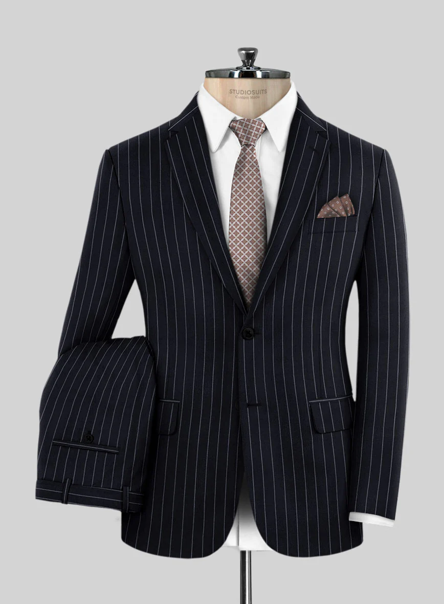 Hardy Minnis Deep Blue Rope Stripe Wool Suit