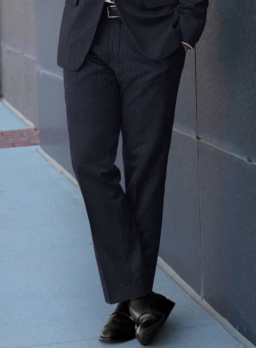 Hardy Minnis Navy Blue Herringbone Wool Pants - Image 2