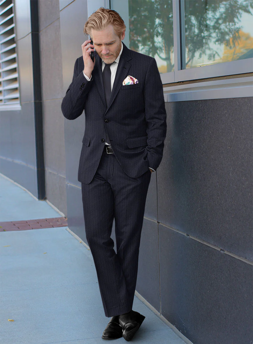 Hardy Minnis Navy Blue Herringbone Wool Suit - Image 2
