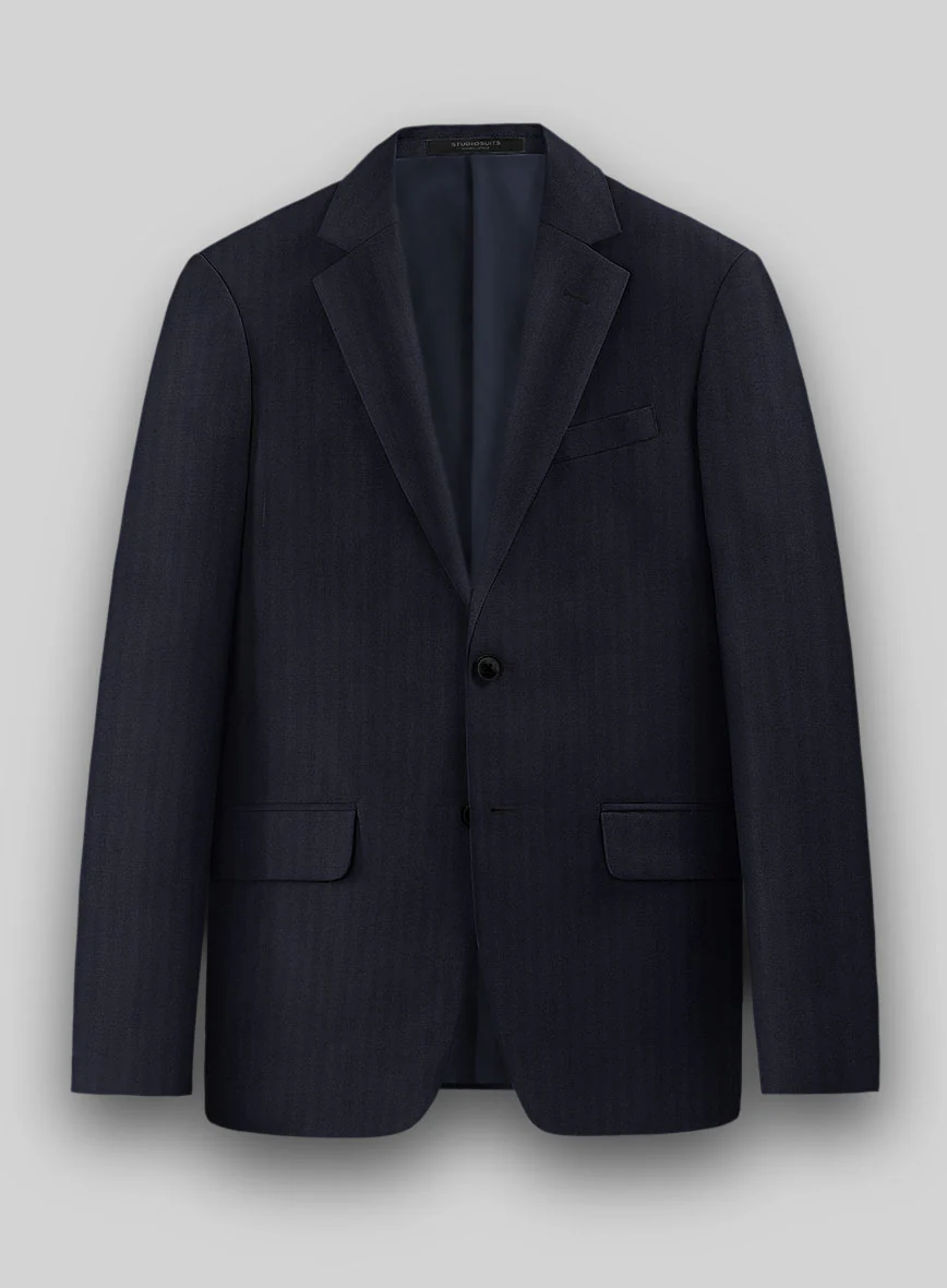 Hardy Minnis Navy Blue Herringbone Wool Suit - Image 3