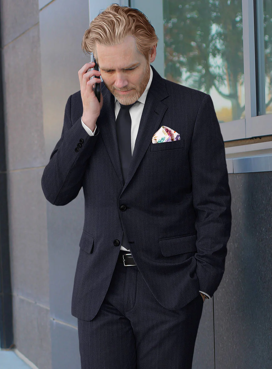 Hardy Minnis Navy Blue Herringbone Wool Suit - Image 4