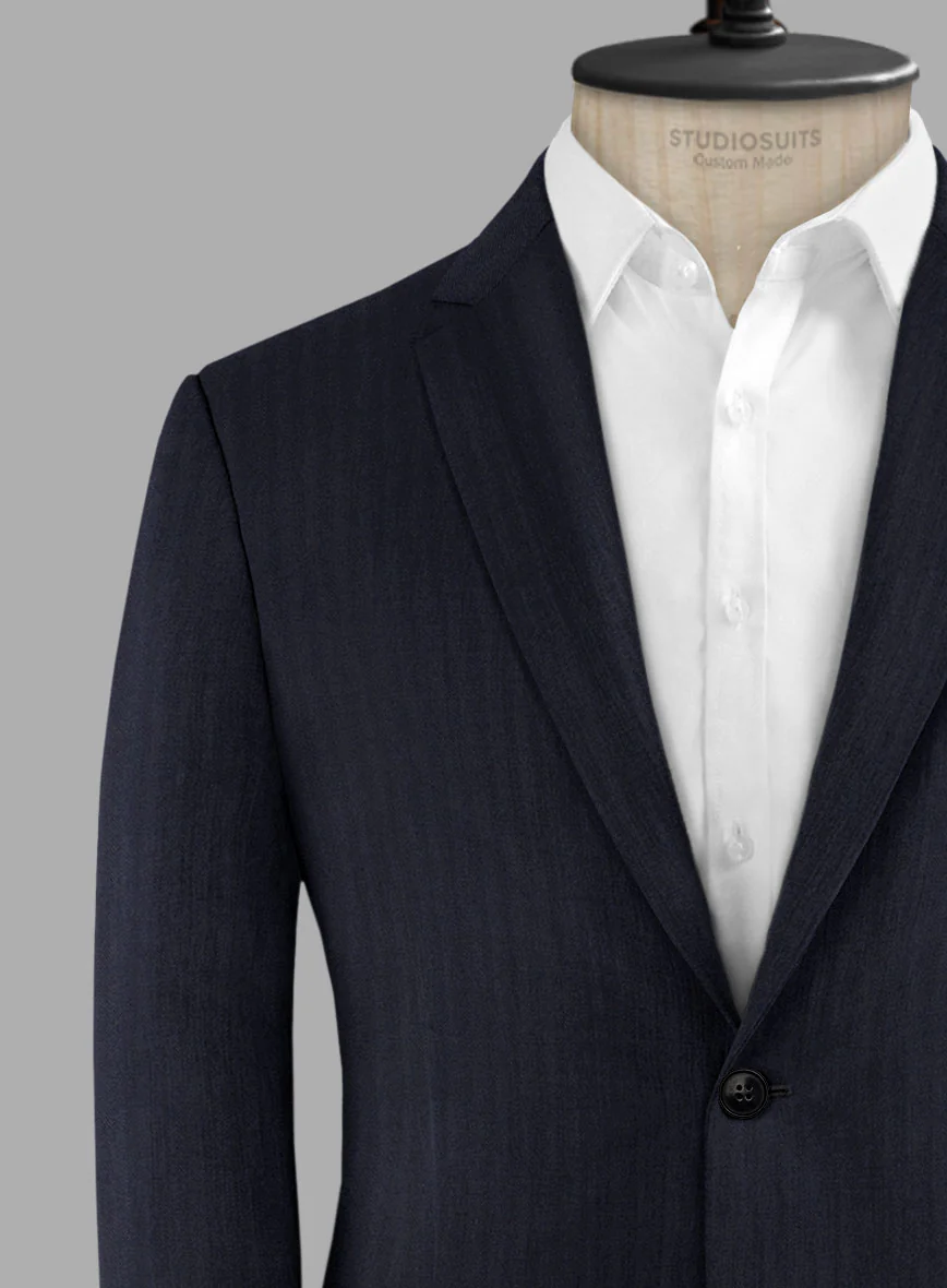 Hardy Minnis Navy Blue Herringbone Wool Suit - Image 5