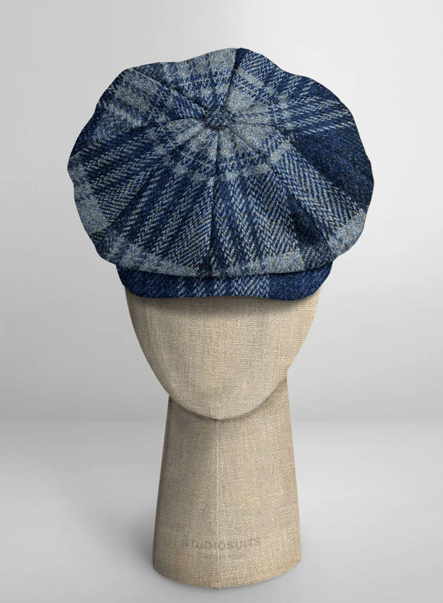 Harris Tweed Blue Tartan Newsboy Cap