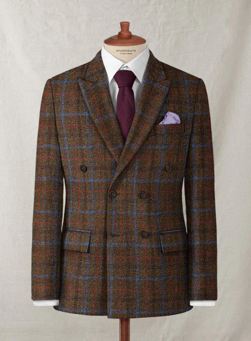 Harris Tweed Brown Checks Double Breasted Jacket