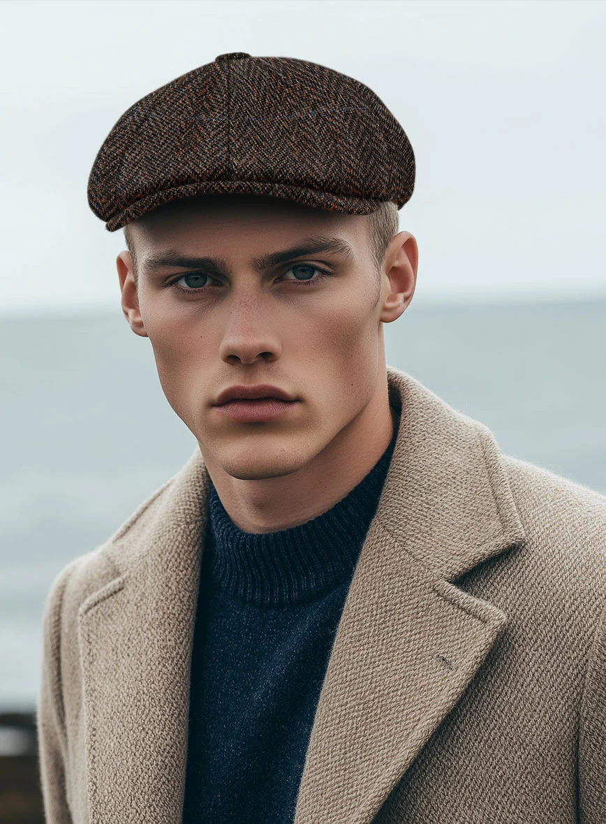 Harris Tweed Country Dark Brown Newsboy Cap - Image 2