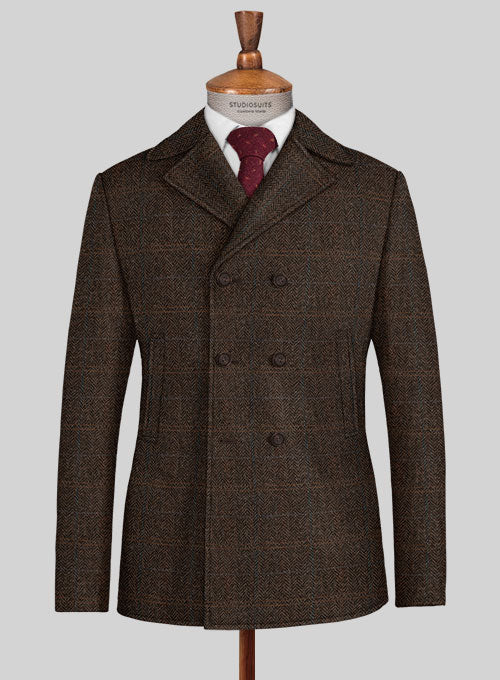 Harris Tweed Country Dark Brown Pea Coat