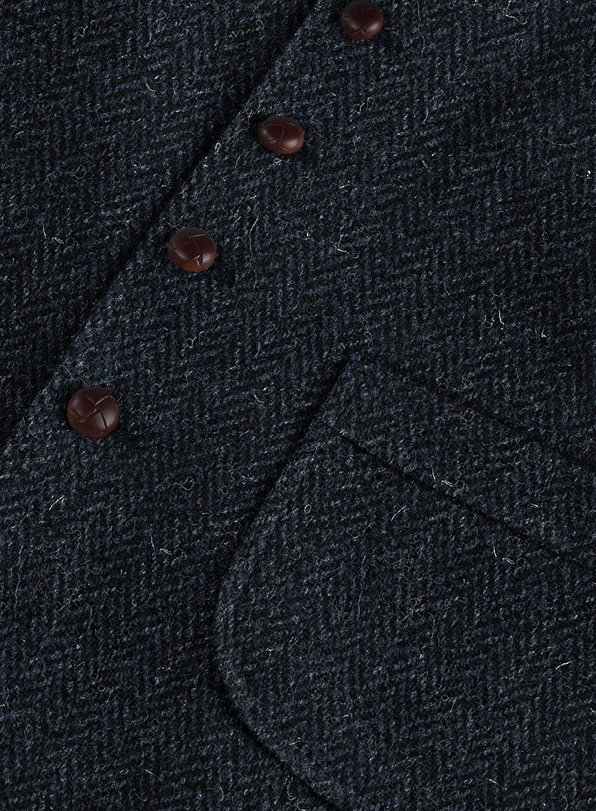 Harris Tweed Dark Blue Herringbone Hunting Vest - Image 5