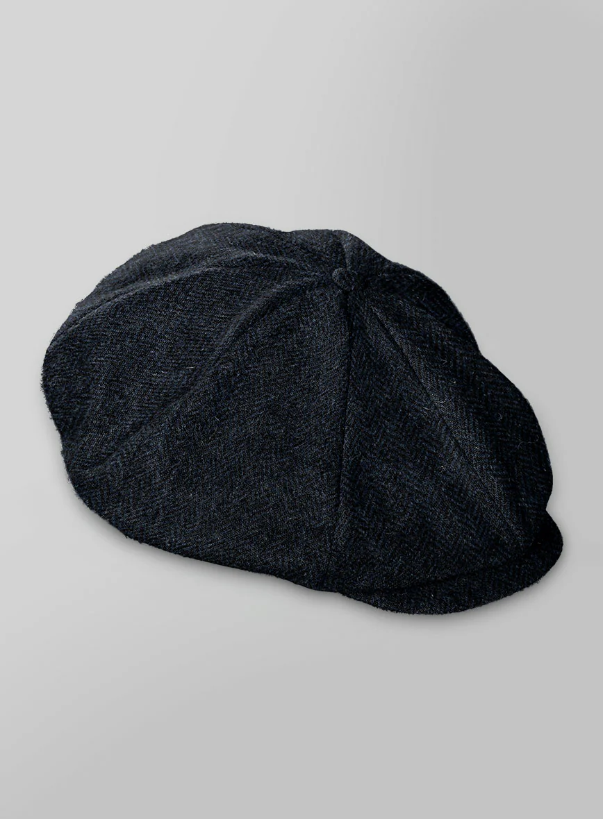 Harris Tweed Dark Blue Herringbone Newsboy Cap - Image 3
