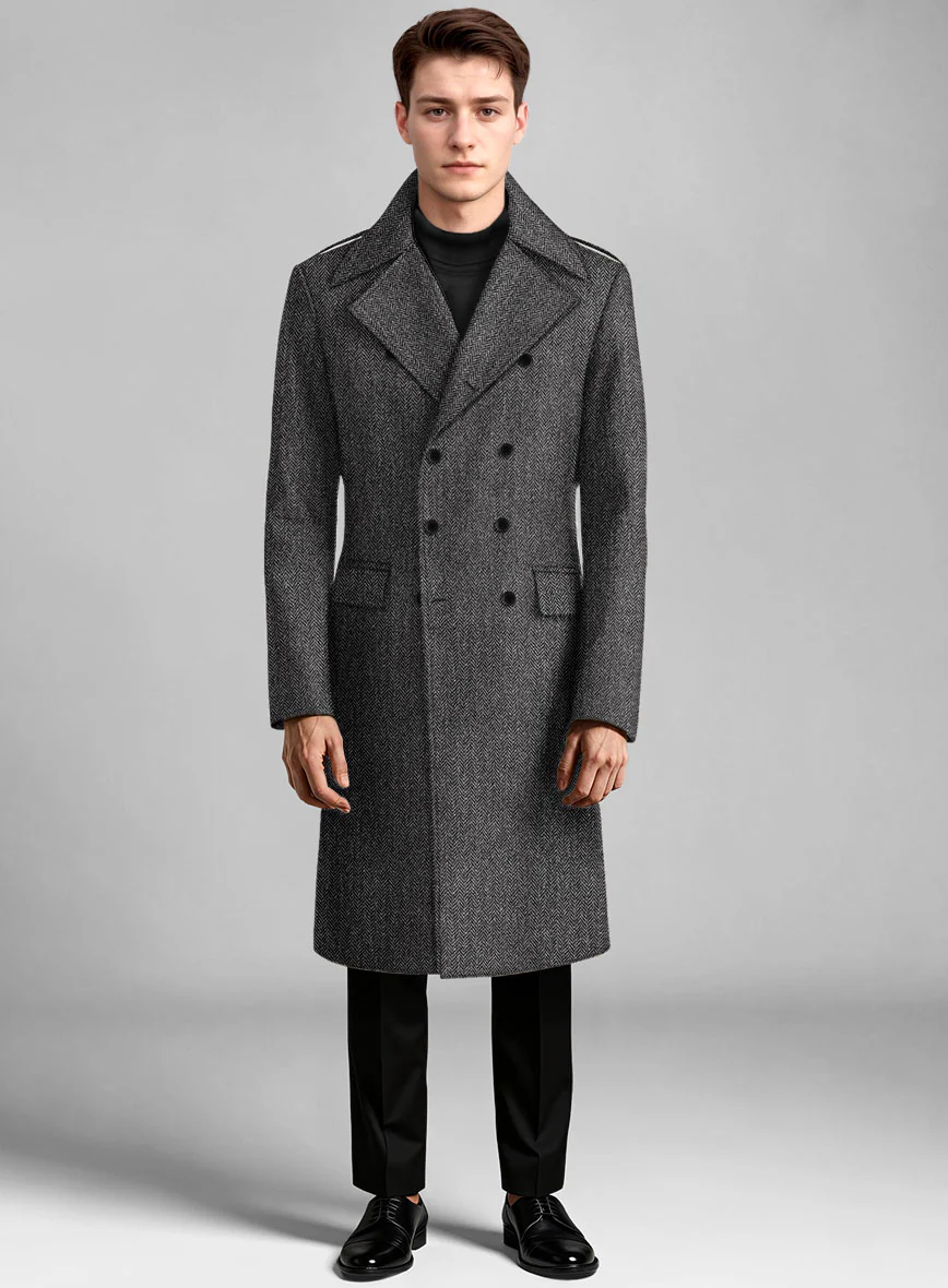 Harris Tweed Dark Gray Herringbone GQ Overcoat - Image 2