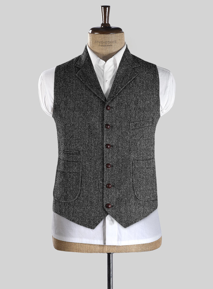 Harris Tweed Dark Gray Herringbone Hunting Vest - Image 2