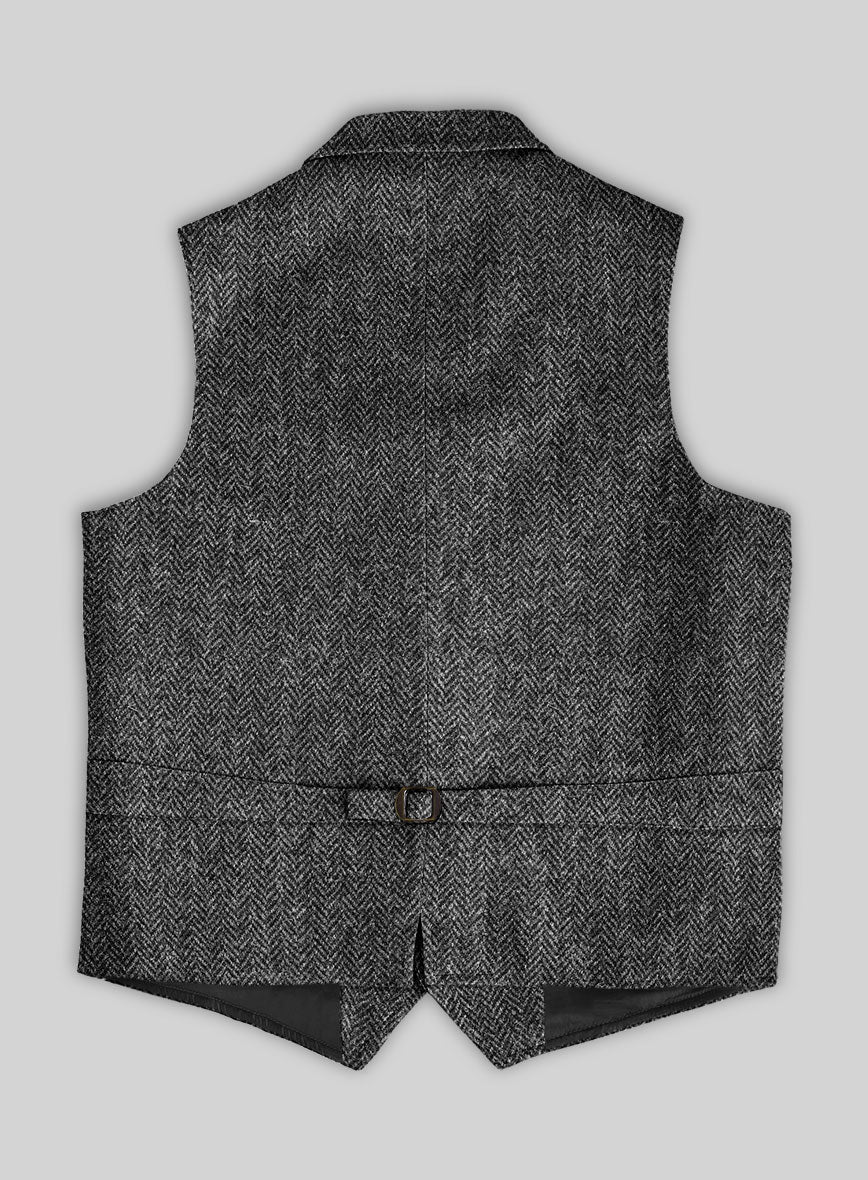 Harris Tweed Dark Gray Herringbone Hunting Vest - Image 3