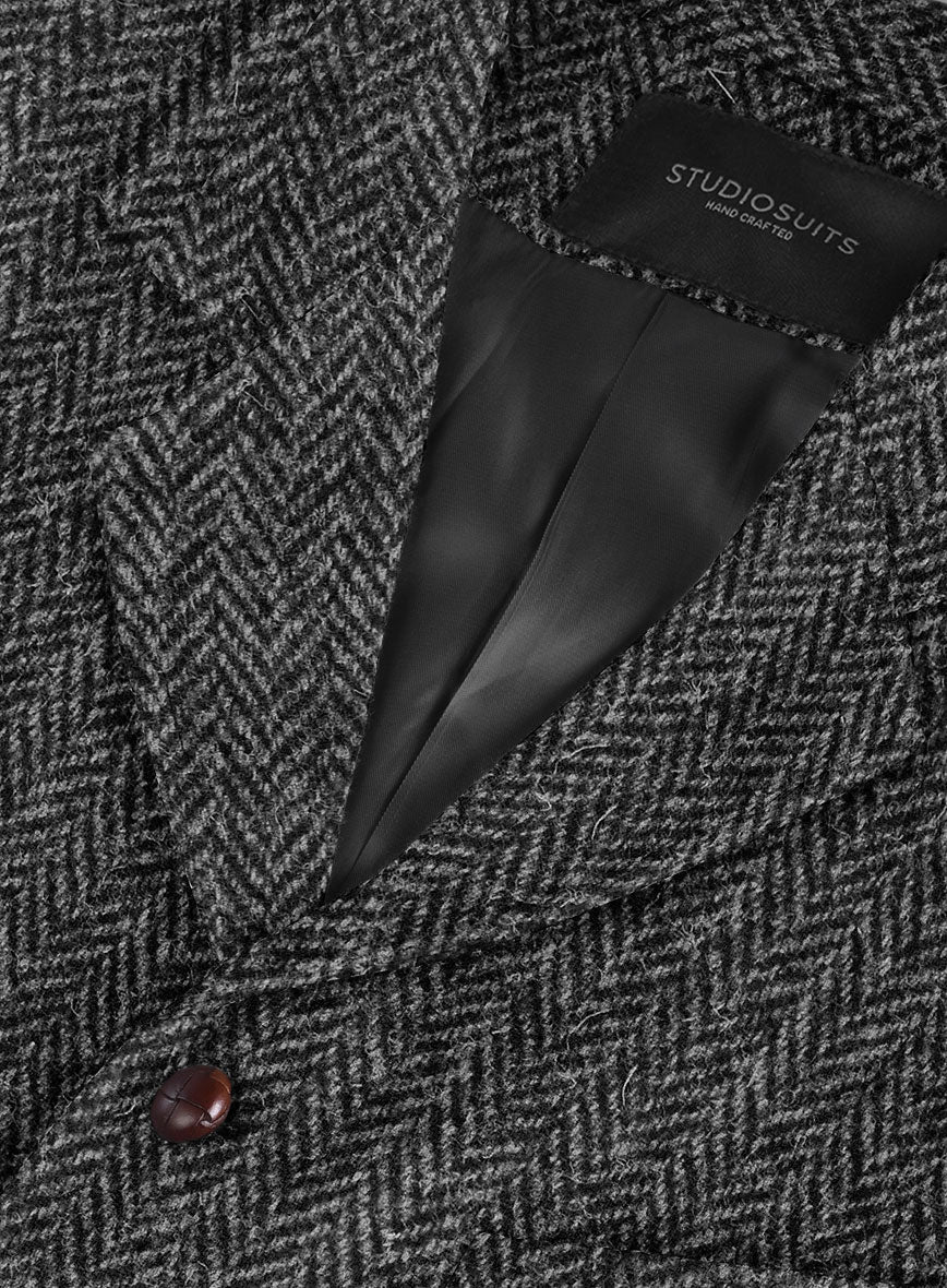 Harris Tweed Dark Gray Herringbone Hunting Vest - Image 5