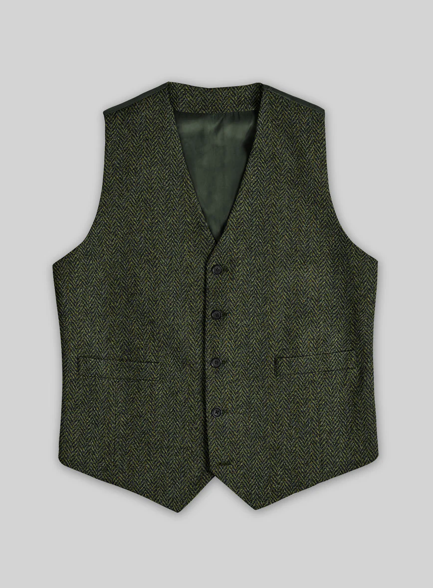 Harris Tweed Forest Green Herringbone Waist Coat