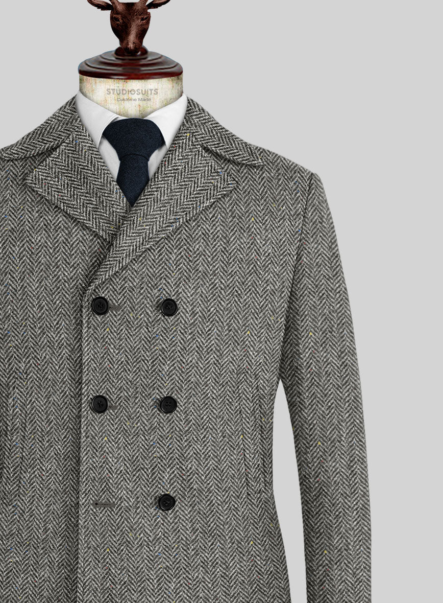 Harris Tweed Gray Chevron Pea Coat - Image 2
