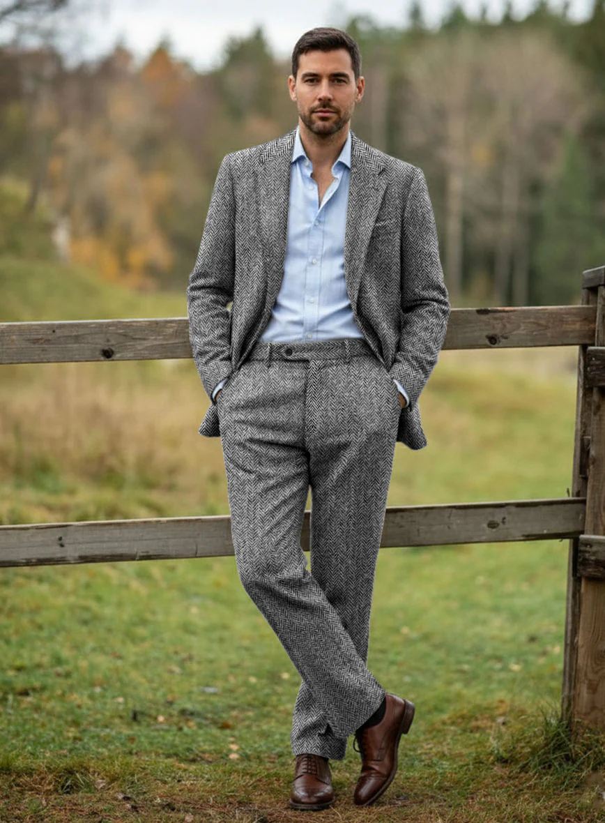 Harris Tweed Gray Herringbone Suit
