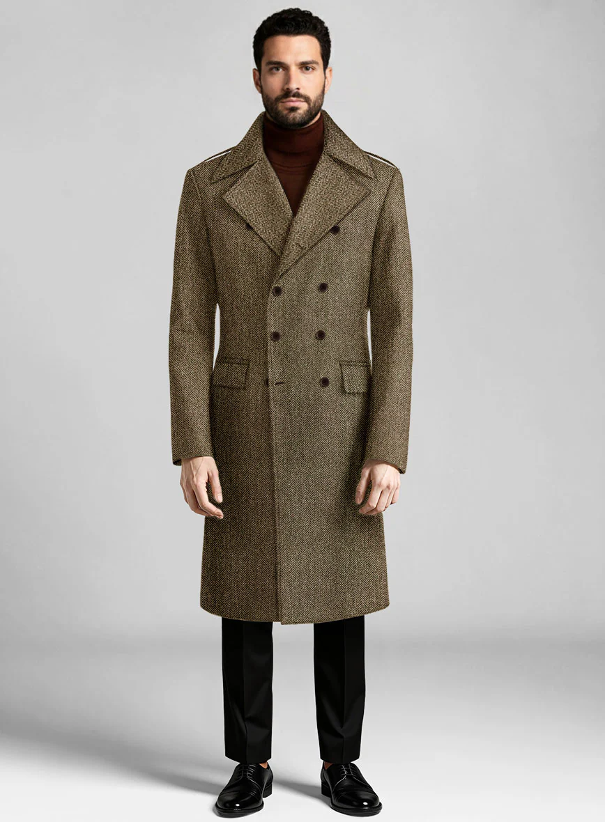 Harris Tweed Hebridean Brown Herringbone GQ Overcoat - Image 2