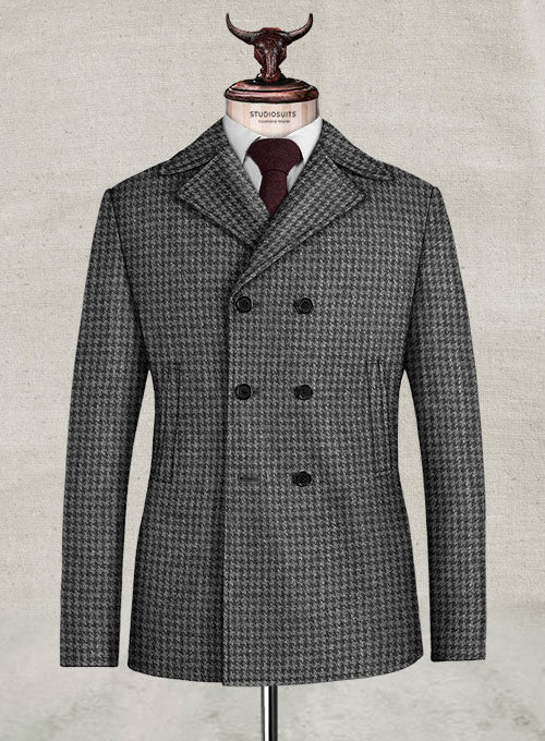 Harris Tweed Houndstooth Dark Gray Pea Coat