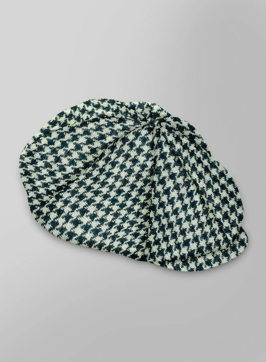 Harris Tweed Houndstooth Green Newsboy Cap - Image 2