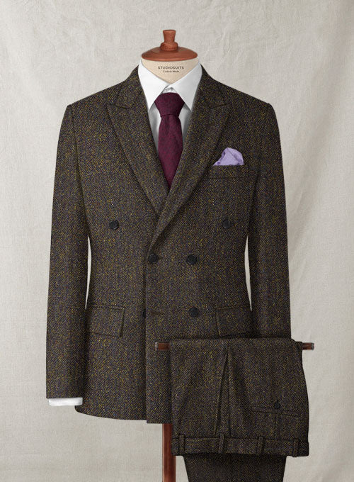 Harris Tweed Melange Brown Double Breasted Suit
